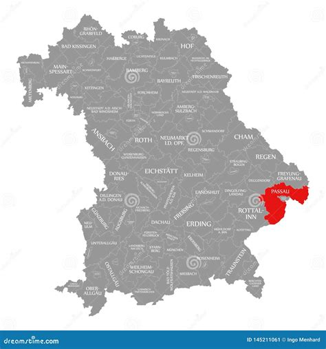 Passau County Red Highlighted in Map of Bavaria Germany Stock Illustration - Illustration of ...