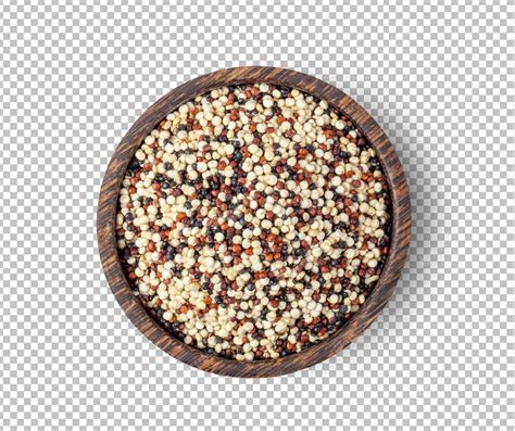 Premium PSD | Quinoa grain in wood bowl isolated on alpha layer