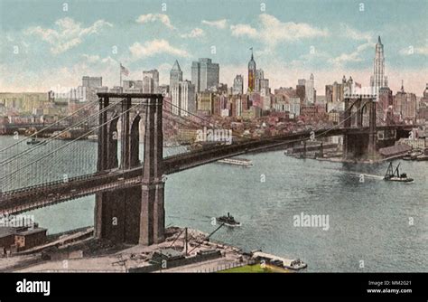 Brooklyn Bridge and New York City. 1921 Stock Photo - Alamy