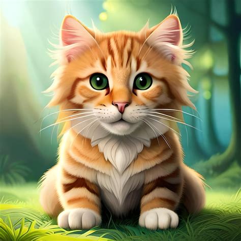 Premium AI Image | A cat with green eyes sits in a forest.