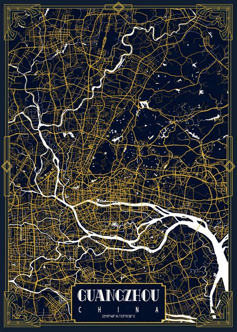 'Guangzhou City Map Gold' Poster, picture, metal print, paint by deMAP ...