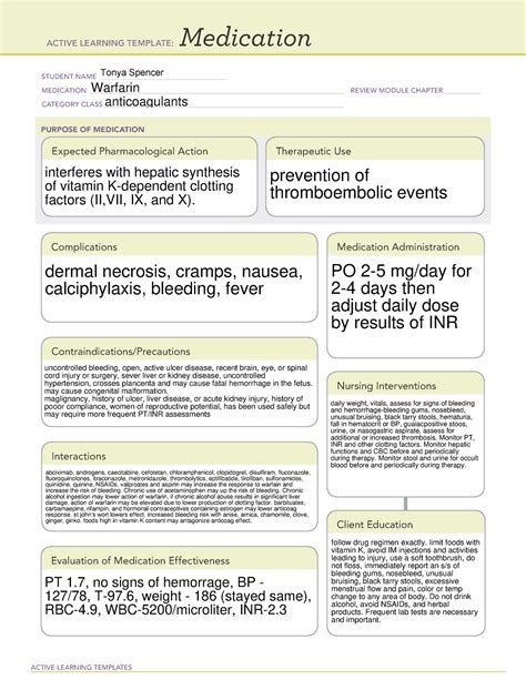 Warfarin Medication Template