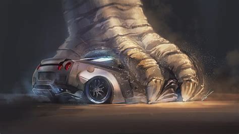 HD wallpaper: Figure, Monster, Background, Paw, Nissan, GT-R, Godzilla, Art | Wallpaper Flare