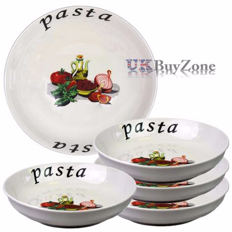 Large 5 Piece Pasta Bowls Plates Dinner Set Spaghetti Salad Dish Italian Cuisine | eBay