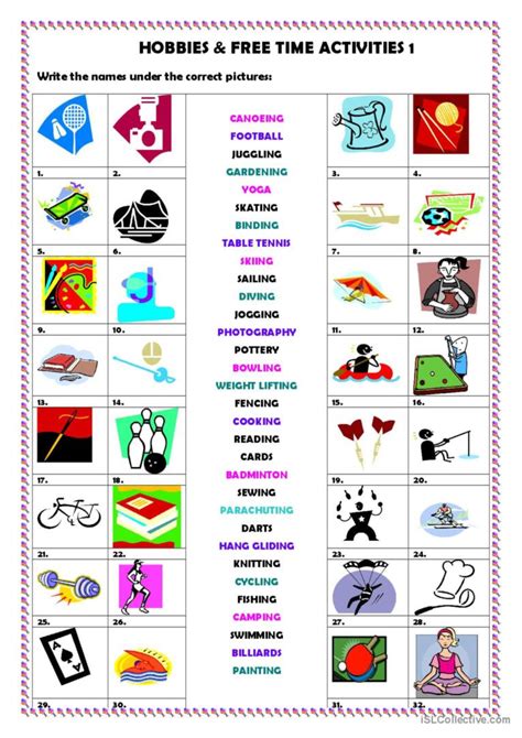 Hobbies & free time activities 1 voc…: English ESL worksheets pdf & doc