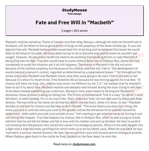 Fate and Free Will in "Macbeth" - Free comparison essay example ...