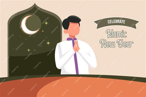 Premium Vector | Happy Islamic new Year concept Colored flat vector illustration