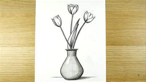 how to draw a flower | flower pot drawing | still life drawing | رسم | رسم مزهرية | pencil ...