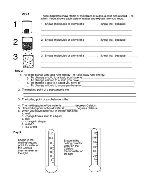 States of matter (worksheet 1a,)