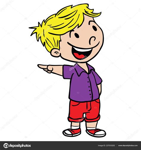 Smiling Boy Pointing Finger Cartoon Illustration Isolated White Stock Vector Image by ©ainsel ...