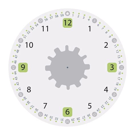 12 Hours Clock Face with modern design in light grey and green colours ...