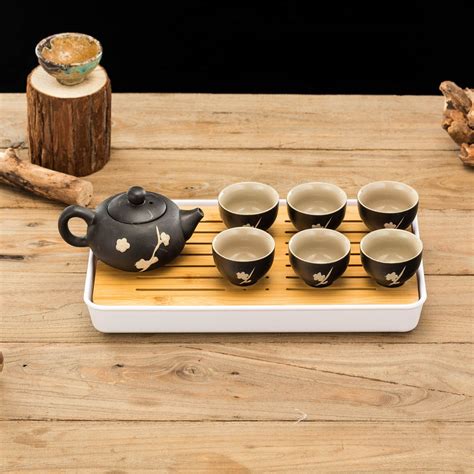 TJ Global Chinese/Japanese Ceramic Tea Set, 100% Handmade Traditional Tea Ceremony Set with ...