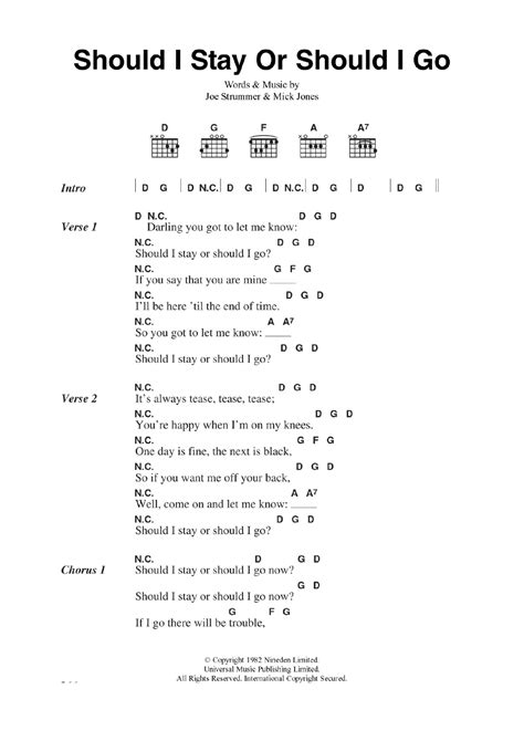 Should I Stay Or Should I Go by The Clash - Guitar Chords/Lyrics ...