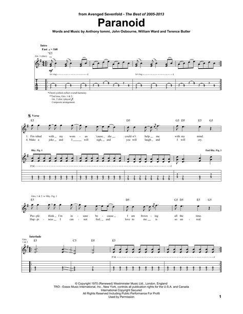 Paranoid (Guitar Tab) - Print Sheet Music Now