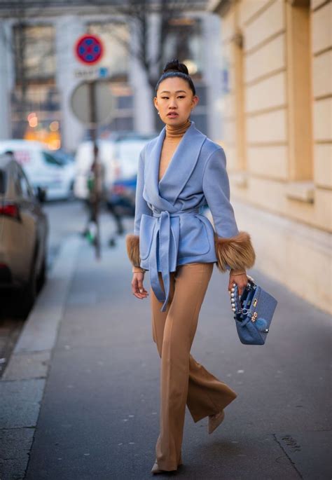 Jaime Xie is seen wearing light blue Prada jacket, beige Max Mara... | Fashion, Cool street ...