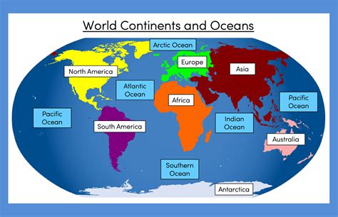 Continents And Oceans Map Worksheet - Printable Word Searches