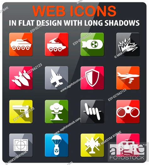 war symbols icons set in flat design with long shadow, Stock Photo ...