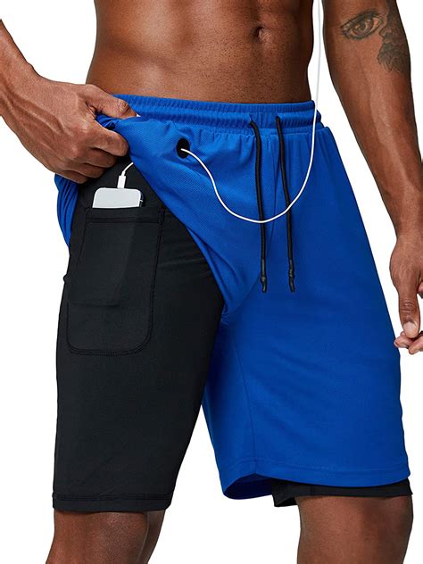 Aunavey Men's 2 in 1 Running Shorts Gym Workout Quick Dry Mens Shorts with Phone Pocket ...