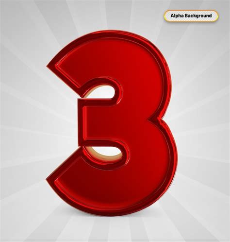 Premium PSD | Number 3 3d render red color with elements