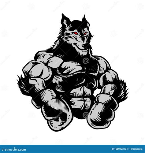 Wolf Gym Boxing Hand Drawn Vector Illustration Stock Illustration ...