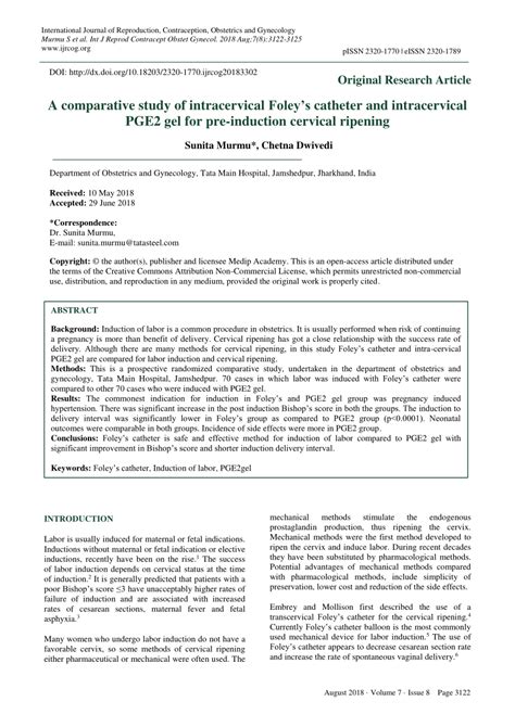 (PDF) A comparative study of intracervical Foley’s catheter and intracervical PGE2 gel for pre ...