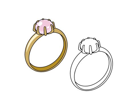 Gold ring with pink pearls. Linear drawing on a white background ...