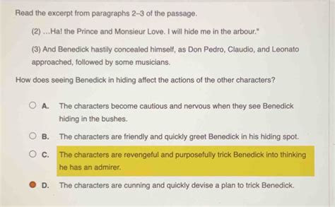 Solved: Read the excerpt from paragraphs 2-3 of the passage. (2) ...Ha! the Prince and Monsieur ...