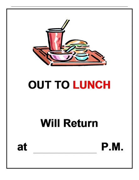 Out+to+Lunch+Signs+Printable | Out to lunch, Lunch printable, Sign templates