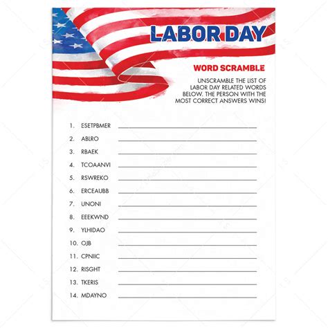 Labor Day Party Games Printable | Games and Activities for All Ages – tagged "word scramble ...