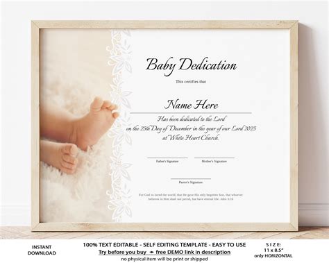 Baby Dedication Certificate Template Editable Child - Etsy Canada