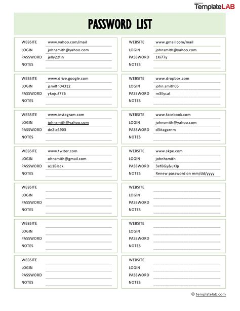 Las 20 mejores plantillas de listas de contraseñas (Word, Excel y PDF ...