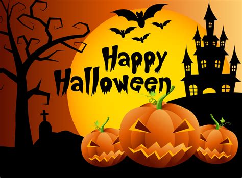 Halloween pumpkins and dark castle on background,Happy Halloween message design illustration ...