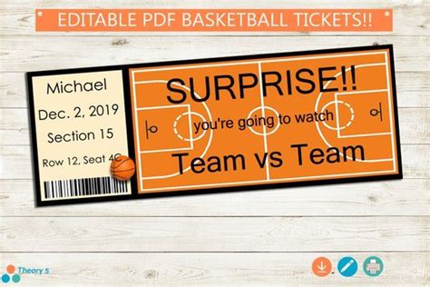 Printable and Editable Basketball Tickets // Adobe PDF - Etsy | Basketball tickets, Custom ...