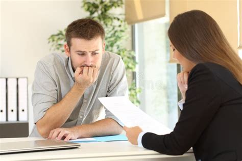 Nervous Man in a Job Interview Stock Image - Image of insecurity, girl ...