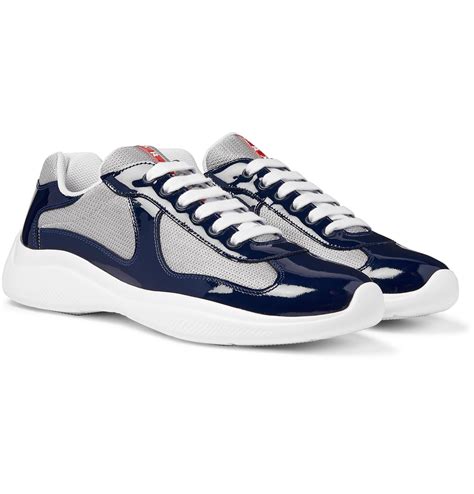 Prada America's Cup Patent-leather And Mesh Sneakers in Navy (Blue) for ...