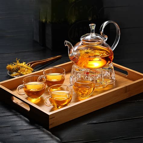 Complete Borosilicate Glass Teapot Set Glass Tea Kettle Cup Bamboo Tea Tray Tea Set Tea Pot ...