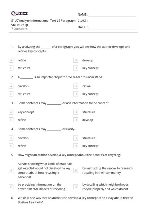 50+ Paragraph Structure worksheets for 8th Grade on Quizizz | Free & Printable