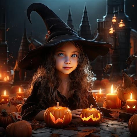 Premium AI Image | beautiful cute witch portrait halloween background