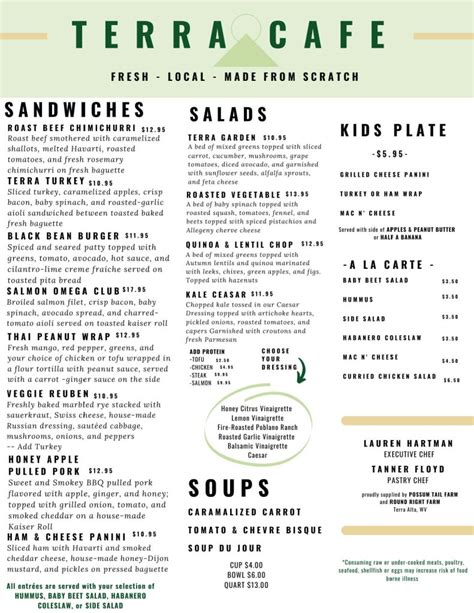 Terra Cafe – Morgantown's Menu Guide