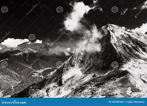 Black and White Mountain Landscape Stock Image - Image of panorama ...