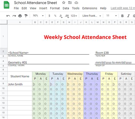 Google Sheets Attendance Template Free
