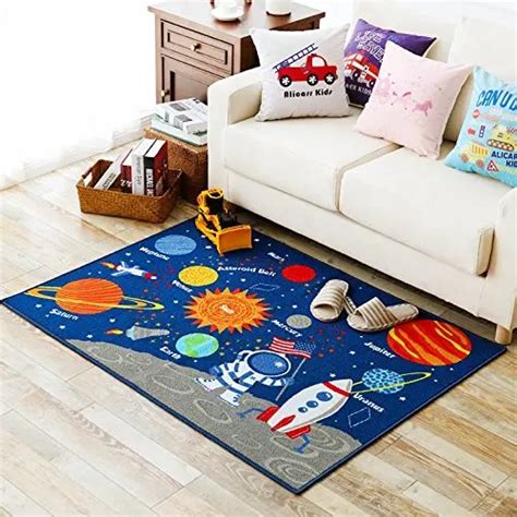 Blue Kids Fun Area Rug Nursery Rugs Solar System Children Carpet Educational Learning Rugs 100 ...