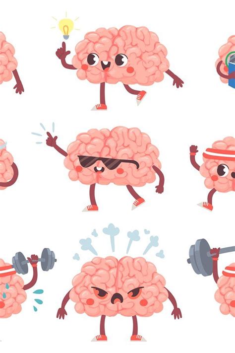 Brain characters. Happy brains in different poses and emotio | Character design, Logo background ...