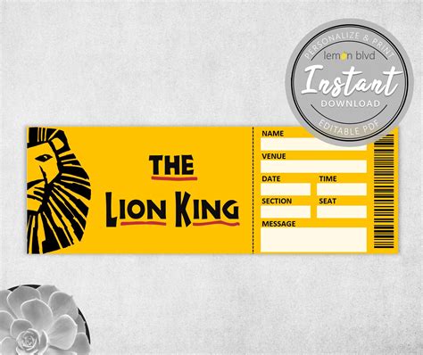 Lion King Ticket Printable Surprise Gift Reveal Broadway - Etsy | Custom tickets, Lion king ...