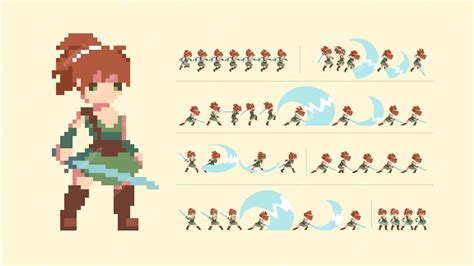 Premium Vector | Sprite sheet girl animation attack sword frame by frame pixel art game ready