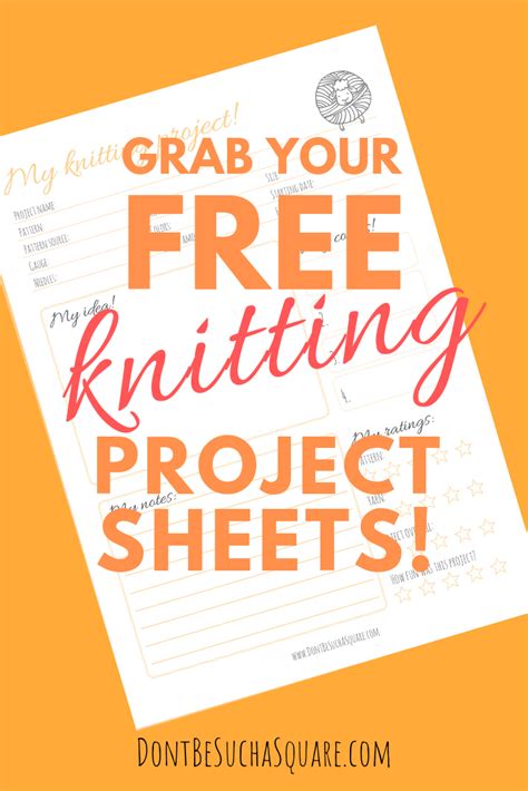 Free Knitting Project Sheets pdf Template | Don't Be Such a Square