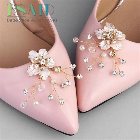 BSAID 1 Pair Pearl Decorative Shoe Clips, Rhinestone Crystal Charm Elegant Flower Fashion ...