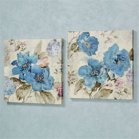 Blue Floral Delight Canvas Wall Art Set