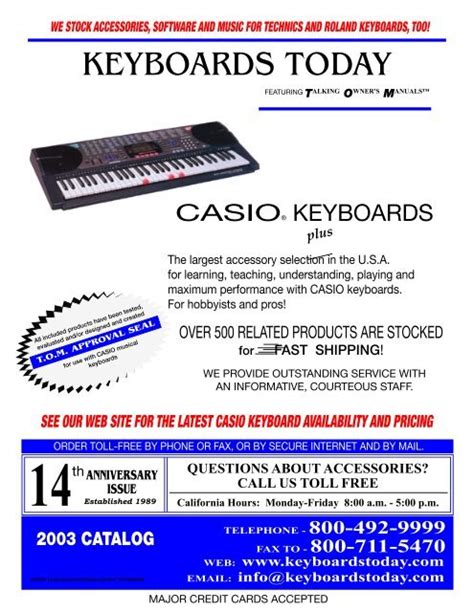 KEYBOARDS TODAY - Casio keyboard accessories and music books