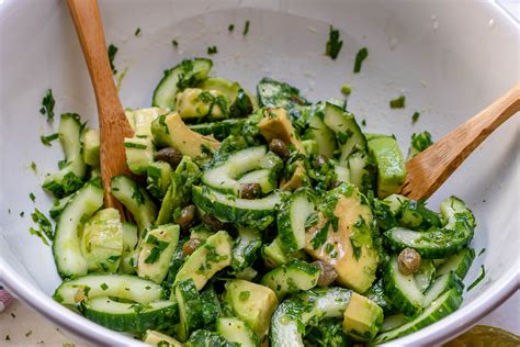 Cucumber Avocado Salad with Fresh Herbs + Capers for Clean Eats! | Clean Food Crush